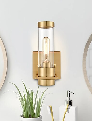 גוף תאורת קיר imodern ניקל 1 יחידות פמוט קיר תאורת קיר לאמבטיה עם גוון זכוכית שקופה צילינדר לחדר רחצה 110-240v