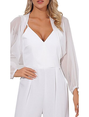 Omslagdoeken Damesomslag Bolero Elegant Effen Lange mouw Chiffon Bruiloftsomslagen Met Pure Kleur Voor Feest / Avond Lente zomer