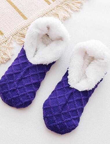  Damen-Hausschuhsocken mit Sherpa-Futter, rutschfest, flauschig, rutschfest, warm, Herbst & Winter, Stricksocken aus Korallenfleece, gemütliche Plüsch-Bodensocken für Herbst & Winter