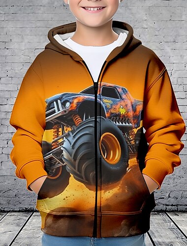  Jungen 3D Auto Kapuzenshirt Mantel Oberbekleidung Langarm 3D-Druck Herbst Winter Modisch Strassenmode Cool kinderkleidung 3-12 Jahre Outdoor Casual Täglich Regular Fit