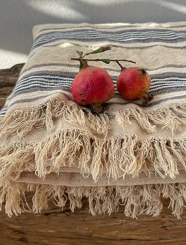  linnefilt med fransar för soffa/säng/soffa/present, naturligt tvättat lin enfärgad mjuk andas mysig bondgård boho heminredning