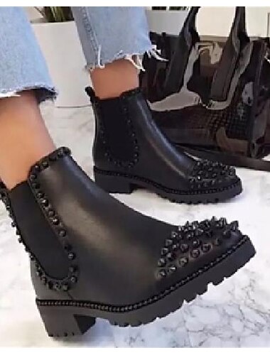 schwarze Chelsea-Stiefel mit Nieten für Damen – Stiefeletten mit dicker Sohle und Metallnietendetails, perfekt für Punk und Streetstyle