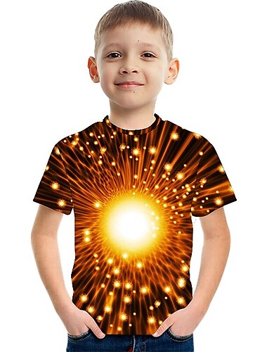  Jungen 3D Farbblock Regenbogen 3D-Druck T-Shirt Kurzarm 3D-Druck Sommer Sport Strassenmode Basic kinderkleidung Schulanfang Outdoor