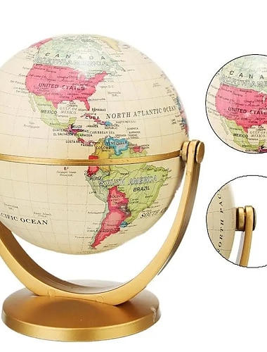  Globe rétro rotatif à 360 °, 1 pièce, boule de carte du monde et de l'océan, antique, bureau, apprentissage de la géographie, éducation, décoration scolaire à domicile