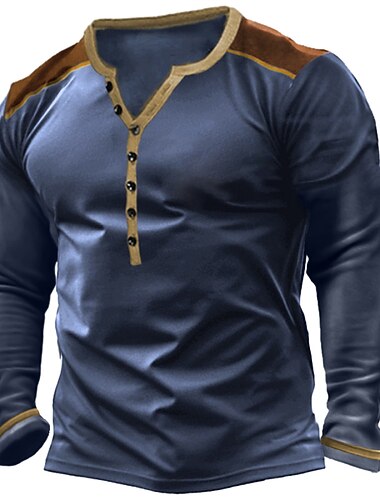  Per uomo Maglietta con bottoni Maglietta Maglia Henley Camicia a Maniche Lunghe Manica Lunga Henley Primavera & Autunno Blocco di colori Moda Designer Essenziale Patchwork Vacanza Streetwear Uscire