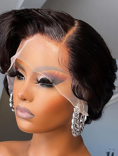  capelli umani 13x4 anteriore del merletto parrucca pixie cut onda bob trasparente anteriore del merletto parrucche dei capelli umani parrucche frontali del merletto brasiliano per le donne parte