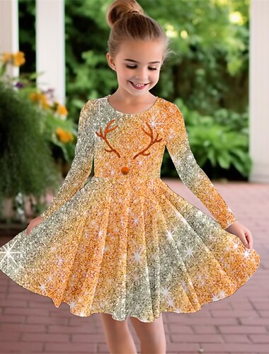  الفتيات 3D كل فستان زهري كم طويل طباعة ثلاثية الأبعاد الخريف الشتاء عطلة الرياضة & في الخارج مناسب للبس اليومي لطيف كاجوال جميل أطفال 3-12 سنة لباس غير رسمي فستان شكل حرف A فوق الركبة عادي
