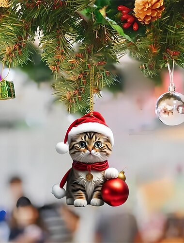  Kerstboom Ornamenten Kat Hangend 2D Acryl Decoraties Schattig Kat Kerst Ornament 2025 Nieuwe Kat Knutsel Hangend Ornament Nieuwjaars Feest Benodigdheden Kamer Hangdecoratie