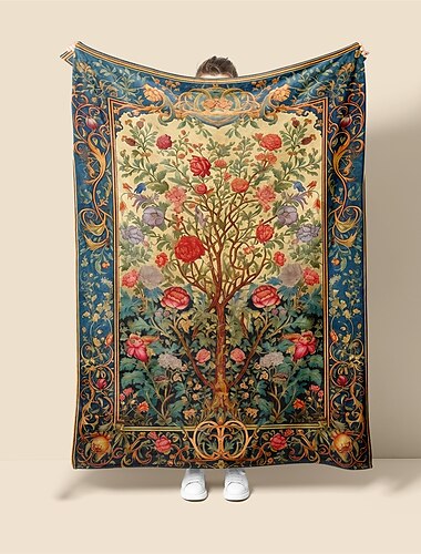  Cobertor super macio com padrão vintage da árvore da vida, cobertores de flanela novidade, estampados quentes para todas as estações, presentes, decoração de casa, cobertor grande