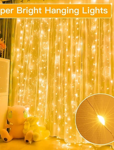  3M Φώτα σε Κορδόνι Χριστουγεννιάτικο Φωτάκι κουρτινών 300 LEDs COB Θερμό Λευκό Άσπρο Πολύχρωμα Creative String Lights Παράθυρο / Κουρτίνα / Φώτα Πάγου Πάρτι Γιορτή Γάμος Τροφοδοτείται μέσω USB