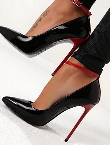  talons aiguilles en cuir verni noir pour femmes – escarpins sexy à talons hauts avec semelle rouge pour événements formels, fêtes et tenues de soirée