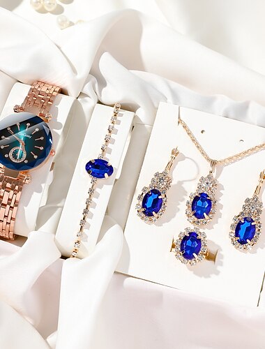  6 Stück/Set Damenuhr Luxus Strass Quarzuhr Vintage Star Analog Armbanduhr & Schmuckset als Geschenk für Mama