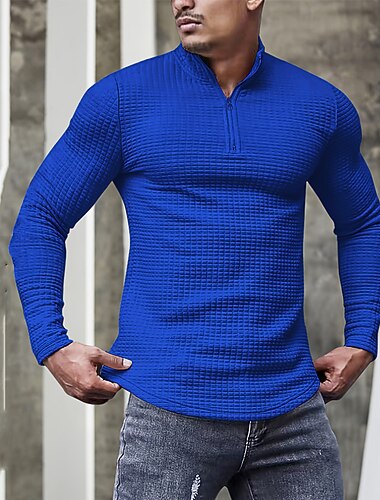  Per uomo Maglietta Waffle Maglietta Maglietta a Maglia Waffle Camicia a Maniche Lunghe Manica Lunga Zip a un quarto Primavera & Autunno Semplice Moda Designer Essenziale Vacanza Streetwear Uscire