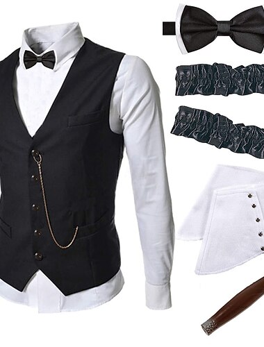  Retro Vintage Roaring 20s 1920s Outfits Vest The Great Gatsby Gentleman Men's Halloween Carnival New Year Carnival Party / Evening Masquerade Adults' Cravat Vest More Accessories All Seasons