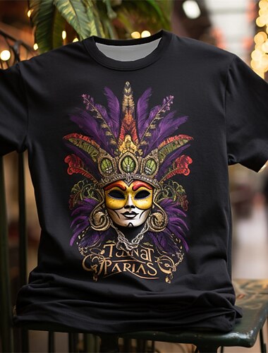  carnaval grafisch masker mardi gras dagelijks ontwerper retro vintage heren 3D-print t-shirt tee sport outdoor vakantie uitgaan t-shirt diep paars zwart paars korte mouw shirt met ronde hals