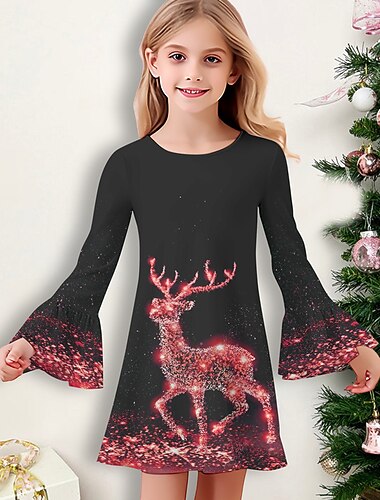  Jul Jenter' 3D Hver Rysjekjole Langermet 3D-utskrift Høst Vinter Sport & Utendørs Daglig Ferie søt stil Fritid Vakker Barn 3-12 år Uformell kjole Kjole med A-linje Ovenfor knéet Polyester Normal