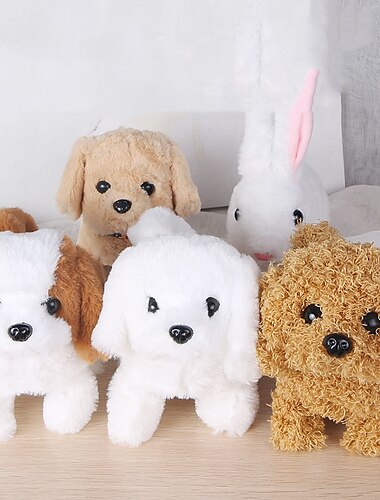  Jouet interactif en peluche pour chiot – simulation électrique, animal en peluche, chien, petit lapin blanc qui rebondit et émet des sons, mignon chien en peluche, husky, remuant la queue.
