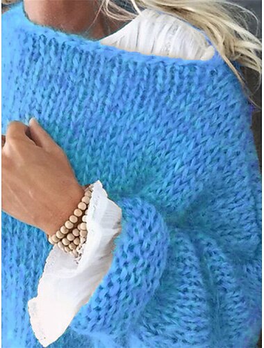  Pentru femei Pulover pulover Stil Nautic Fuzzy Tricotat Acrilic Supradimensionat Toamnă Iarnă Regulat În aer liber Zilnic Ieșire Stilat Casual Moale Manșon Lung Culoare solidă Galben Albastru piscin