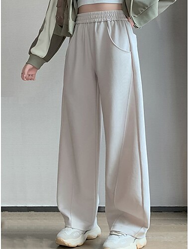  Damen Jogginghose Trainingshose Breites Bein Aktiv Modisch Strassenmode In voller Länge Hoher Taillenbund Glatt Tasche Elastische Taille Hoher Schnitt warm Komfort Weich Mikro-elastisch Outdoor