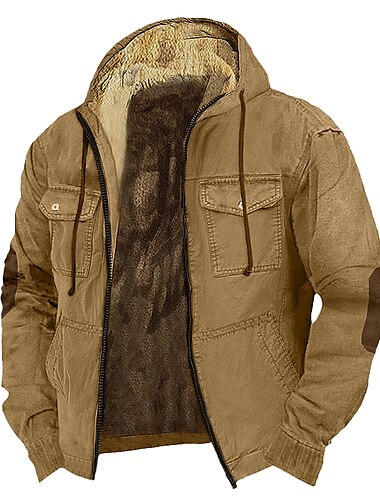  Herren Hoodie Sweatshirt Kapuze Kapuzenshirt mit durchgehendem Reißverschluss Sherpa Linend Braun Khaki Mit Kapuze Glatt Tasche Sport & Natur Täglich Festtage Vintage Strassenmode Brautkleider