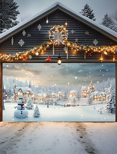  decorazioni natalizie per porte, copertura per porta da garage esterna, pupazzo di neve, striscione natalizio per porta, festa, grande sfondo murale per porta, decorazione per le vacanze, decorazioni