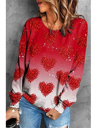  Valentinstag Damen Herz Sweatshirt Pullover Grafik Valentinstag Lässig Druck Weiß Rosa Rot Aktive Sportbekleidung Rundhals Langarm Top Mikro-elastisch Herbst  Winter