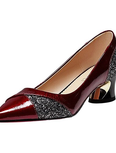  Tacones de bloque de piel sintética con detalles de purpurina para mujer: elegantes zapatos de punta puntiaguda para ocasiones formales
