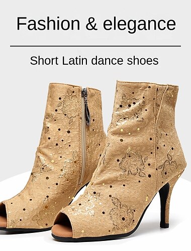  Γυναικεία Μπότες χορού Πάρτι / Βράδυ Χοροεσπερίδα Εξάσκηση Σέξυ μπότες Τακούνια Μονόχρωμη Ψηλοτάκουνο Ανοικτή Μύτη Φερμουάρ Ενηλίκων Χρυσό