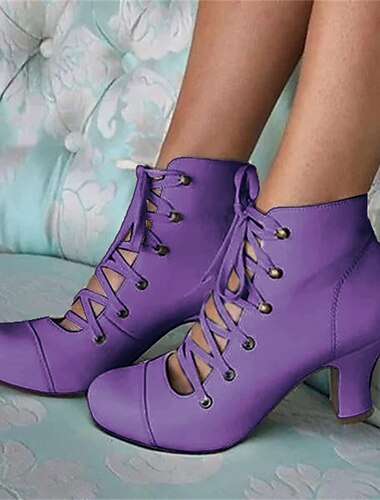  Damen-Stiefeletten im viktorianischen Vintage-Stil mit Schnürung – weiße Stiefel mit mittelhohem Absatz im Retro-Stil für Cosplay und besondere Anlässe
