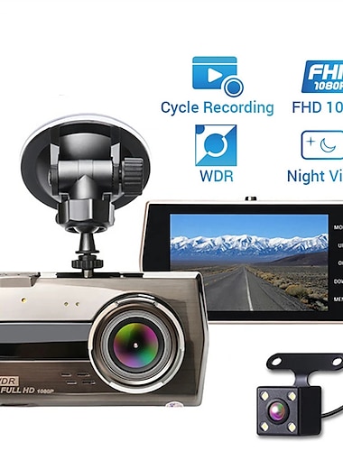  1080p Nouveau design / Full HD / avec caméra arrière DVR de voiture 170 Degrés Grand angle 4 pouce Dash Cam avec Vision nocturne / Surveillance du stationnement / Détection de Mouvement Enregistreur