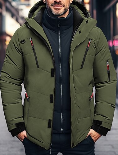  Herren Wintermantel Winterjacke puffer jacket Zip Tasche Polyester Tasche Outdoor Verabredung Casual Standard Modisch Brautkleider schlicht warm Windundurchlässig Winter Glatt Schwarz Blau Orange