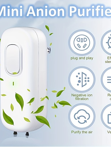  mini luftrenare för hem plug-in negativ jongenerator luftrenare utan filter bärbar hushållsluktrenare för hem/sovrum/toaletter/vardagsrum/hotell/kontor