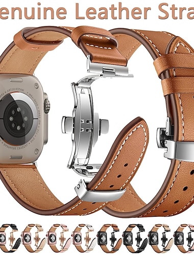  Συμβατό με Ζάντα ρολογιού Apple Watch 38mm 40mm 41mm 42mm 44mm 45mm 49mm Γυναικεία Πόρπη πεταλούδα Πολυτέλεια Γνήσιο δέρμα Ανταλλακτικό λουράκι ρολογιού για iwatch Ultra 2 Series 9 8 7 SE 6 5 4 3 2 1