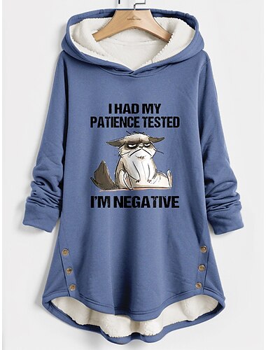  Felpa con cappuccio da donna felpa foderata in pile pigiama caldo felpa Sherpa gatto lettere casual sport stampa a bottoni calda divertente morbida felpa con cappuccio maniche lunghe top