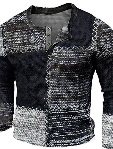 Pánské Grafika Barevné bloky Tričko Henley Waffle Tričko Dlouhý rukáv 3D tisk Módní Designové Na běžné nošení Outdoorové sporty Dovolená Festival Jaro & podzim Vodní modrá Hnědá Trávová zelená Šedá