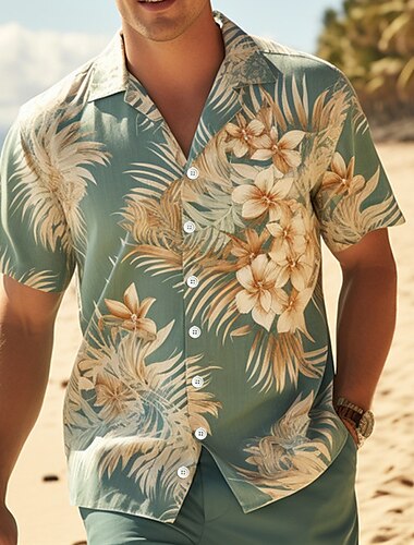  Férfi Virágos Trópusi virágok Ing Hawaii ing Aloha ing Rövid ujjú Ing Kubai nyakörv Hawaii Alkalmi Szabadtéri Utca Alkalmi / Napi Kék S M L