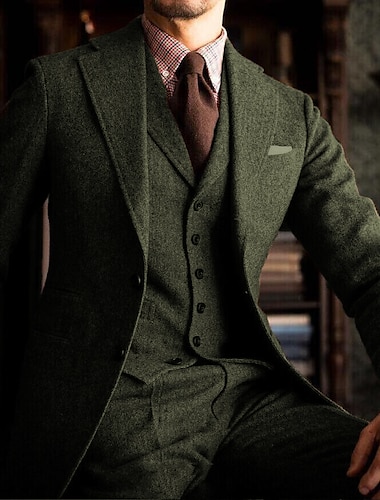  De los hombres Boda Trajes de tweed Morado Caqui Diario Negocios Color sólido Tallas Grandes Juego de 3 piezas Recto 2 botones