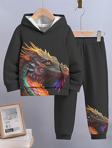  Para Meninos 3D Dinossauro Dragão Conjunto de moletom e moletom Conjunto Manga Longa impressao 3D Outono Inverno Ativo Moda Legal Infantil 3-12 anos Ao ar livre Férias Rua Normal
