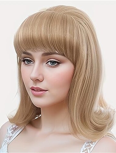  Braune 60er Retro Bienenstockperücken für Frauen 70er klassische Stil Cosplay Perücke mit Pony für Partykarnavalbenutzung Kostüm-Cosplay braune Highlights Halloween Perücken