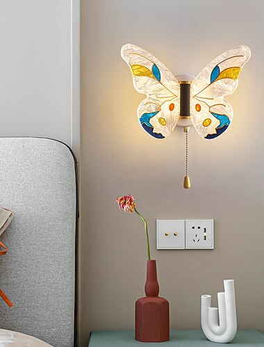  ミッドセンチュリーバタフライ壁取り付け用燭台 8 ワット LED ベッドサイド燭台照明器具アクリルシェード調光バニティ照明金属壁取り付けランプ寝室の廊下 110-240v