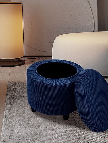 Ottoman-Bezug rund, Stretch-Fußhocker-Überzug, einfarbiger Hocker-Schutzbezug mit elastischem Boden, runde, staubdichte, abnehmbare und waschbare Fußstützen-Pouf-Bezüge