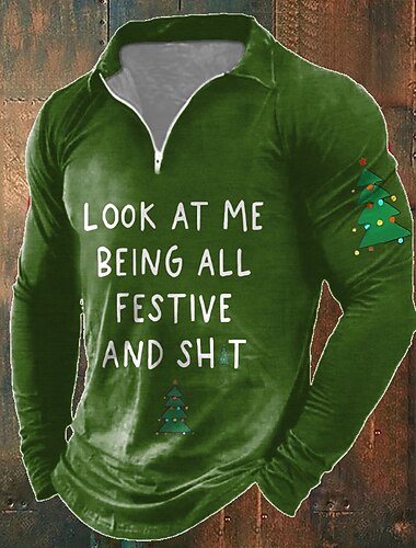  jul menns morsom jul 3d glidelås polo tre bokstav casual print 3d zip golf utendørs daglig slitasje streetwear polyester kortermet turndown zip skjorter svart vin høst/høst s m l