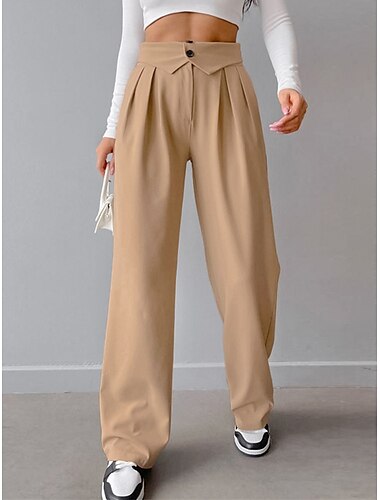  Mujer pantalones de traje Perneras anchas Licra Plisado Alta cintura Longitud total Gris Otoño