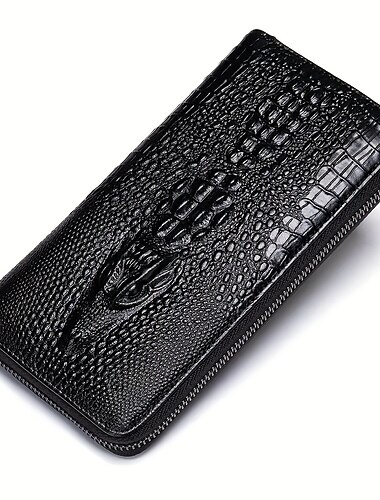  Lange Geldbörse aus echtem Leder im Vintage-Stil mit Krokodilmuster für Herren – Clutch mit großem Fassungsvermögen, Multi-Karten-Kartenhalter, Münzgeldbörse