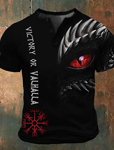  Voor heren Grafisch Viking T-shirt Henley-shirt Korte mouw 3D-afdrukken Modieus Retro vintage Klassiek Buitensporten Feestdagen Uitgaan Lente zomer Rood blauw Paars Groen Henley Henley-T-shirt