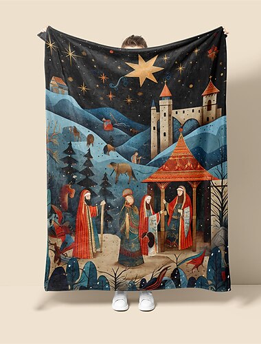  Krippe, Taufe, Geburt Christi, Vintage, superweiche Überwurfdecke, neuartige Flanell-Überwurfdecken, warm bedruckt, für alle Jahreszeiten, Geschenke, Heimdekoration, große Decke