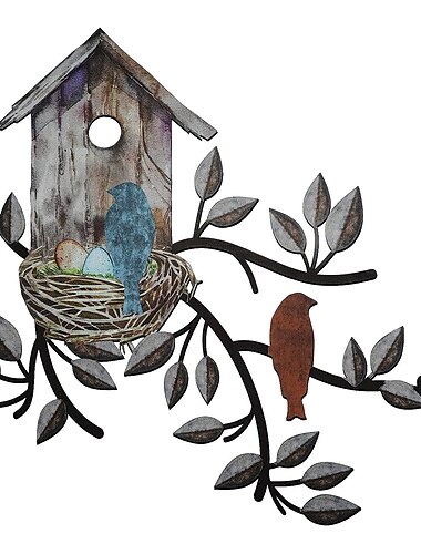  1 Stück Vogelnest-Wandkunst aus Metall für den Außenbereich, rostfreie Wandskulptur, ideal für Garten, Haus, Bauernhaus, Terrasse und Schlafzimmer