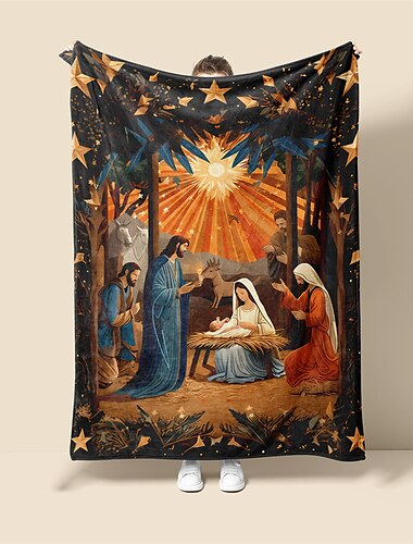  Natividad bautismo natividad de Jesús vintage manta súper suave, novedad mantas de franela cálidas impresas regalos para todas las estaciones decoración del hogar manta grande