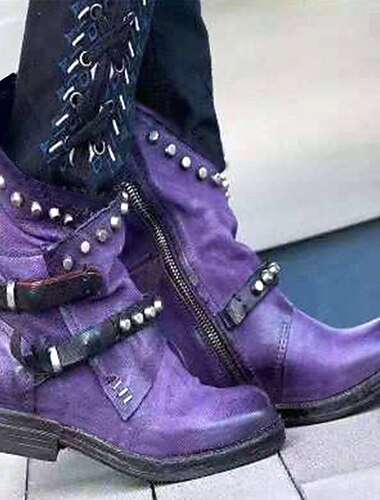  bottines cloutées violettes pour femmes avec fermeture éclair latérale et sangles à boucle, chaussures de style punk rock pour des déclarations de mode audacieuses