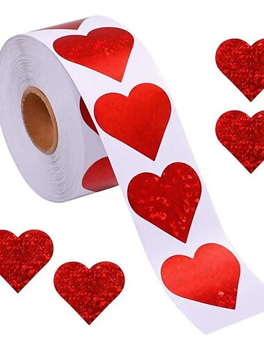  500 piezas/rollo de pegatinas de corazón brillantes, pegatinas adhesivas de amor rojo para álbum de recortes, para el día de San Valentín, caja de regalo de boda, decoración de bolsa, cumpleaños, día